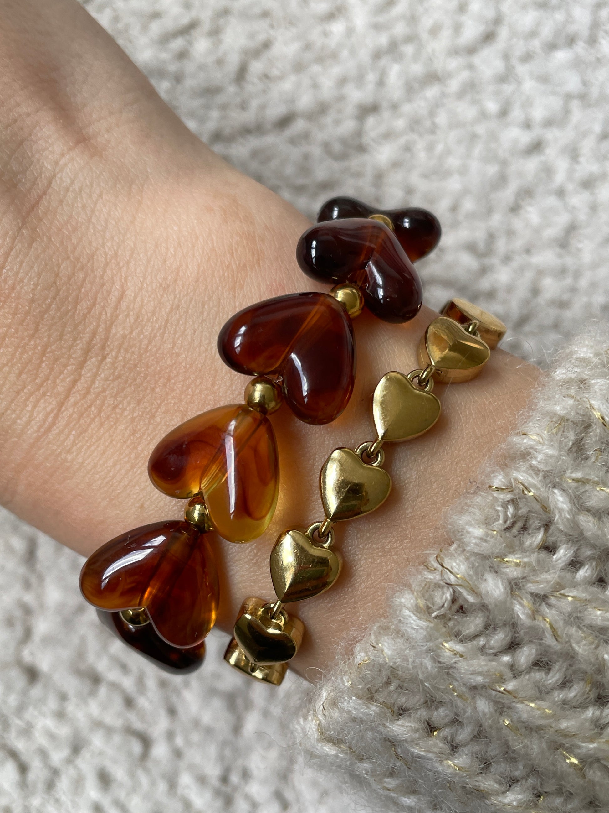 Hartjes kralen armband amber