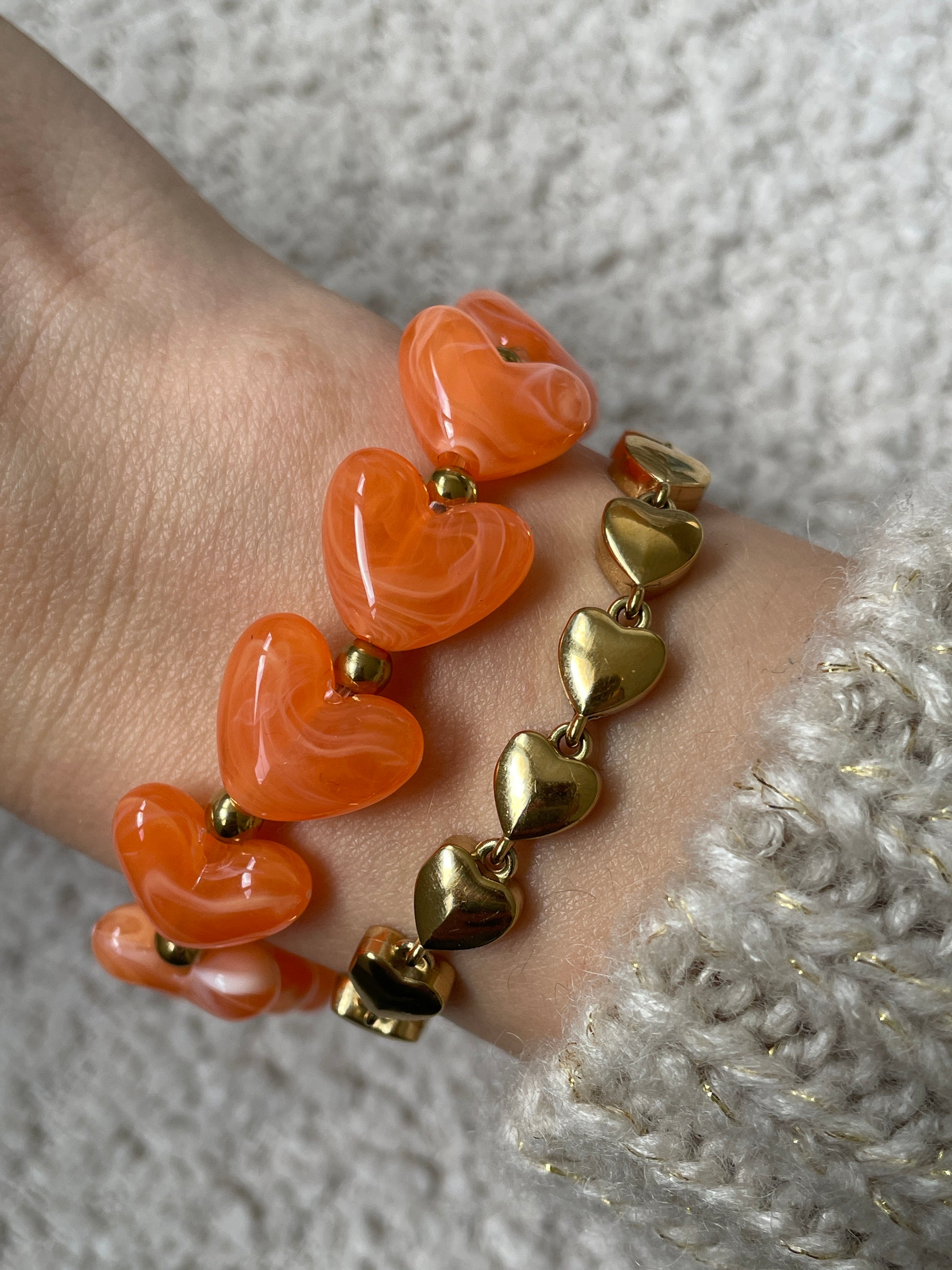 Hartjes kralen armband oranje
