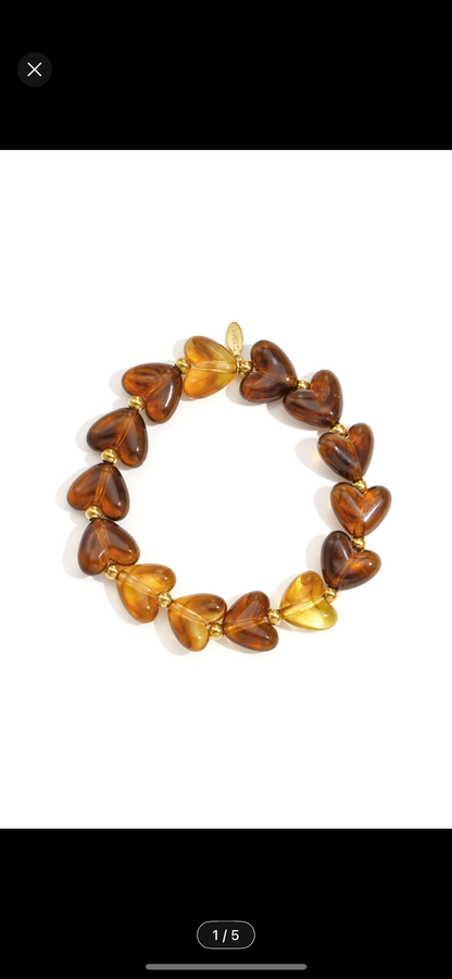 Armband met hartjes kralen amber