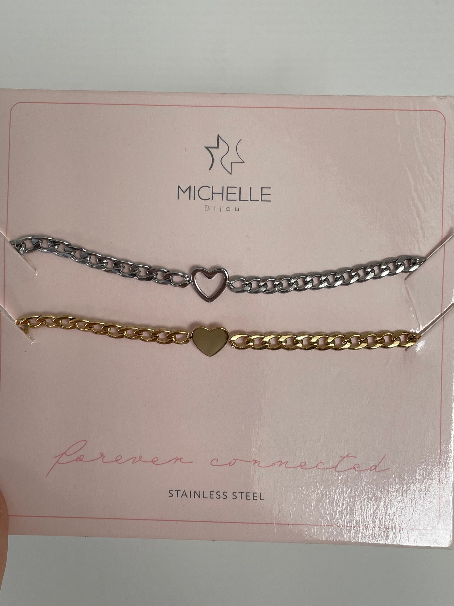 Forever Connect  armbanden set chain hartjes goud & zilver