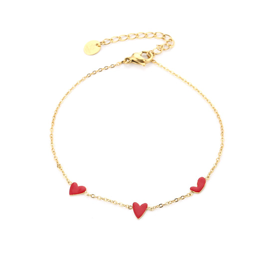 Armband Hartjes rood met goud