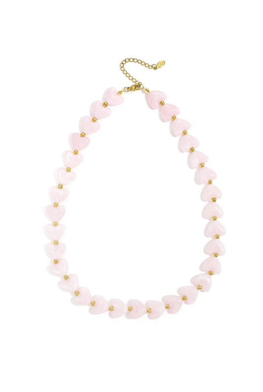 Ketting met licht roze hartjes kralen
