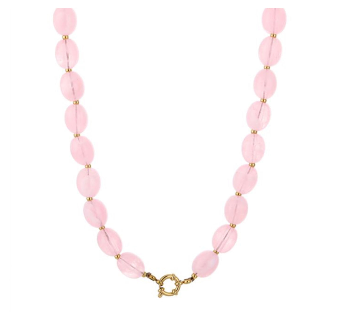 Kralen ketting licht roze met gouden details