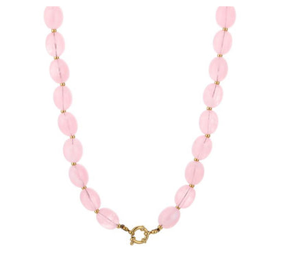 Kralen ketting licht roze met gouden details