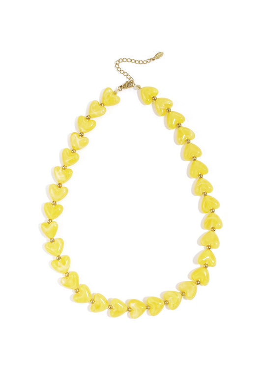 Kralen ketting met gele hartjes kralen