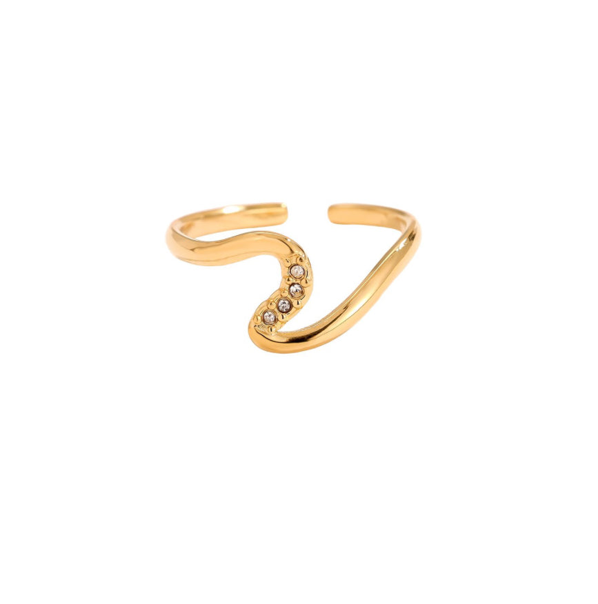 RIng wave met steentjes goud