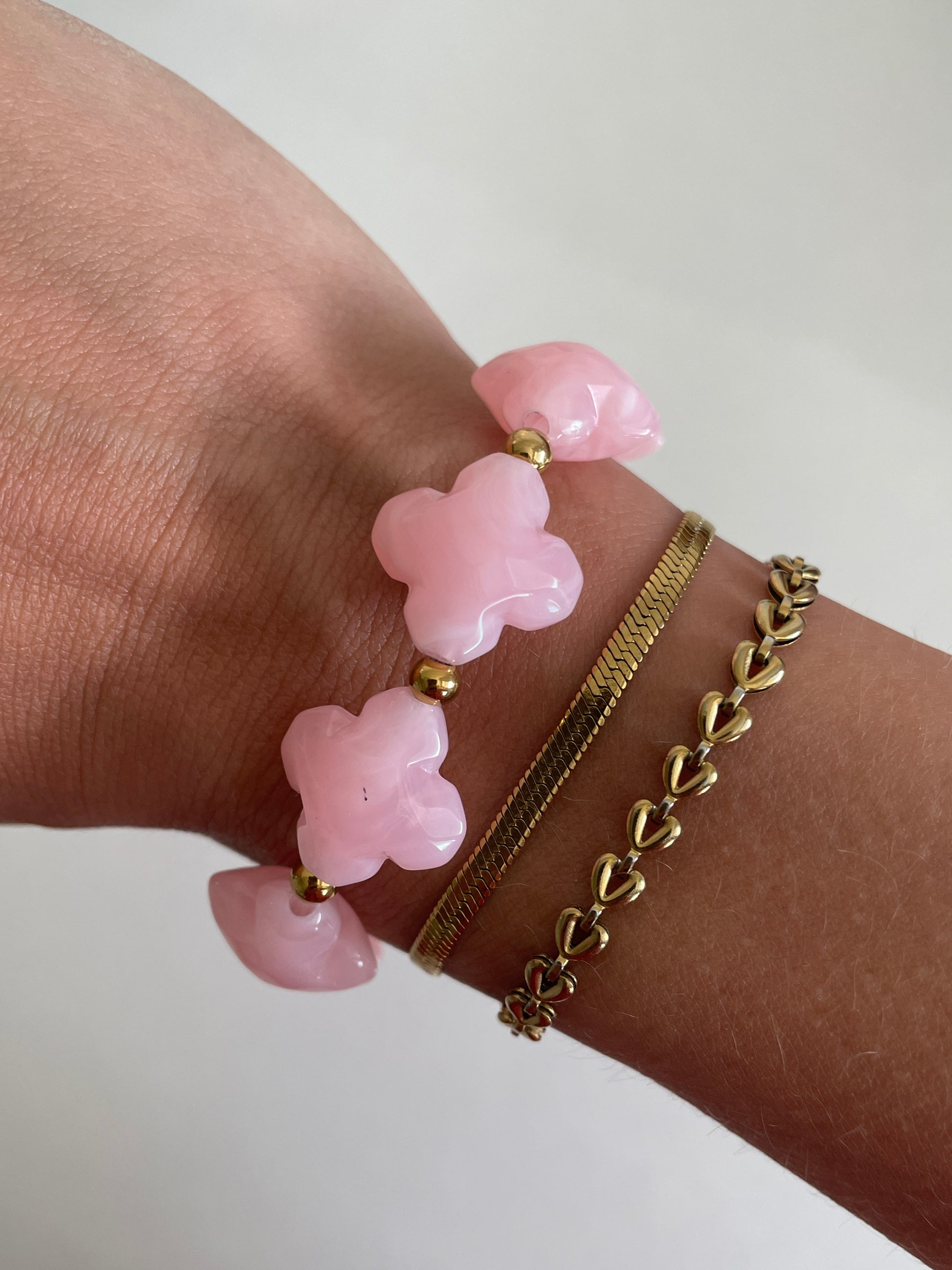 armband met klaver kralen roze