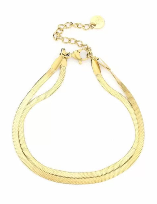 Armband double flatt  chain goud