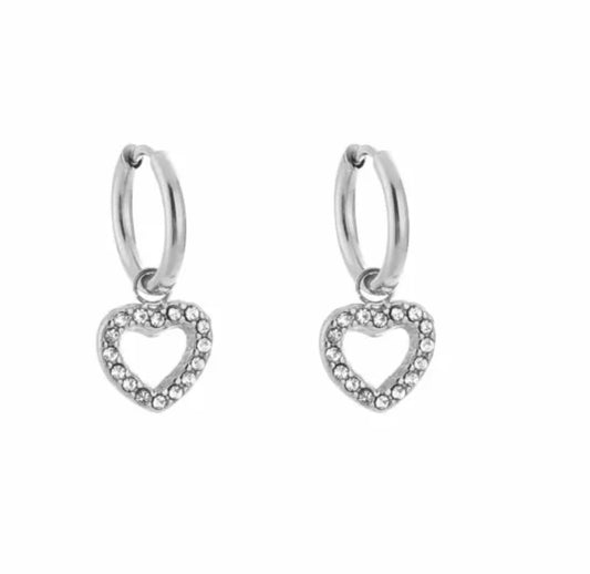 Oorbellen golden Heart zilver