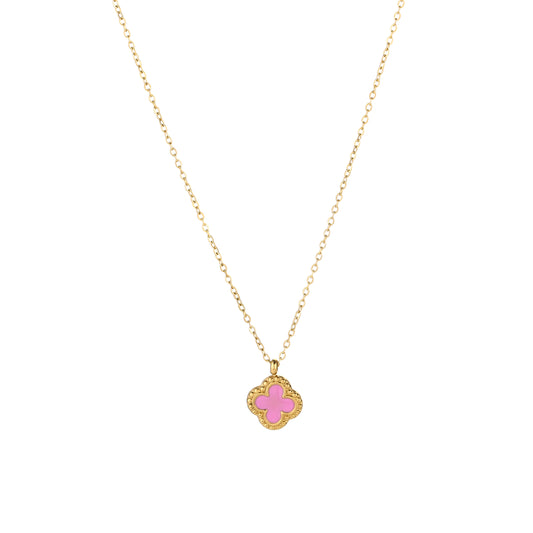 Ketting klaver roze goud
