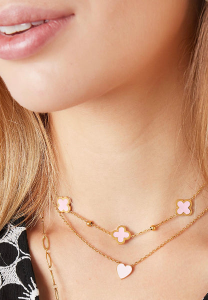 Ketting klaver Multi lila goud