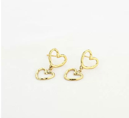 Oorbellen double heart goud