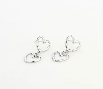 Oorbellen double heart zilver